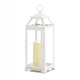 Country White Open Top Metal Candle Lantern (Size: 16 inches)