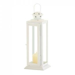 Star Cutouts White Square Candle Lantern (Size: 10.5 inches)