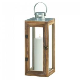 Square Wood Candle Lantern with Metal Top (Size: 16 inches)
