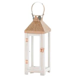 Rose Gold Hammered Top Candle Lantern (Size: 18.5 inches)
