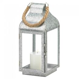 Galvanized Metal Candle Lantern with Rope Handle (Size: 13 inches)
